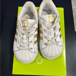 Adidas Kids Sneakers White with Gold Stripes